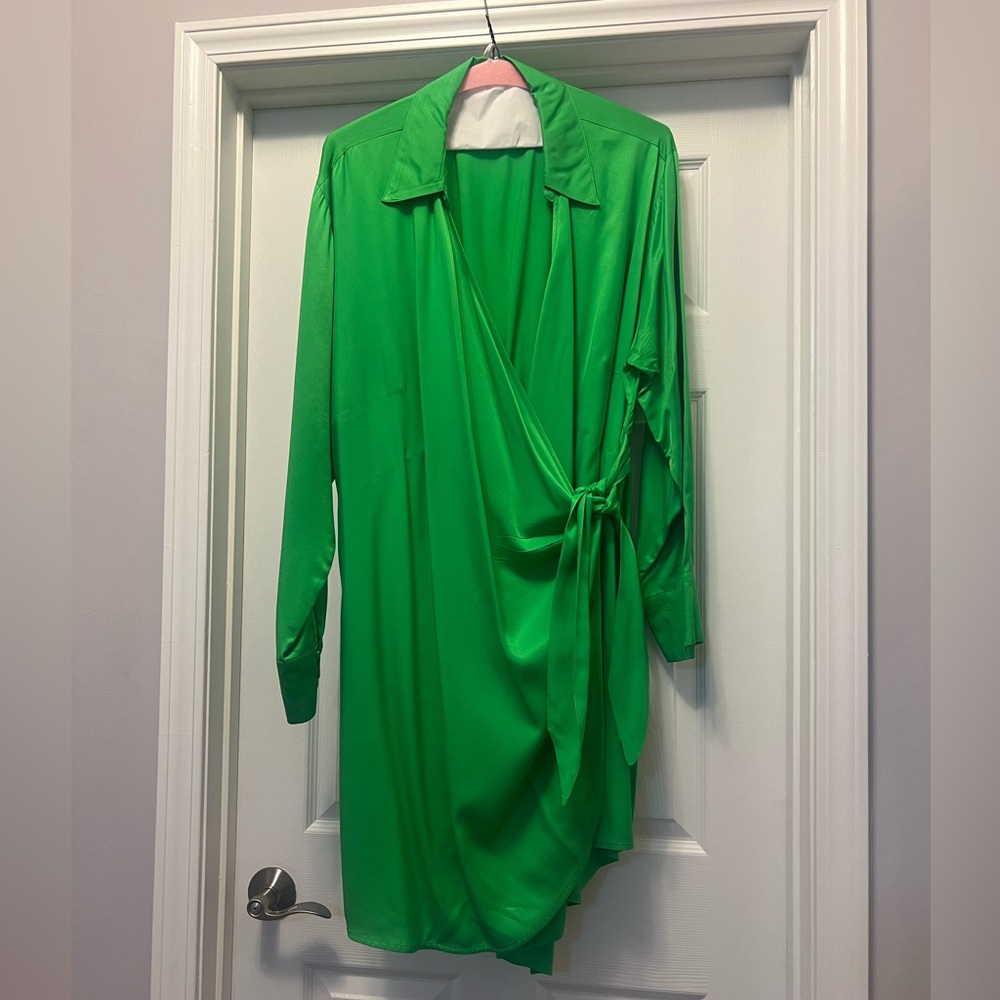 Bright green short wrap dress